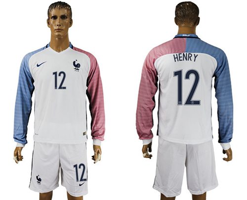 France #12 Henry Away Long Sleeves Soccer Country Jersey